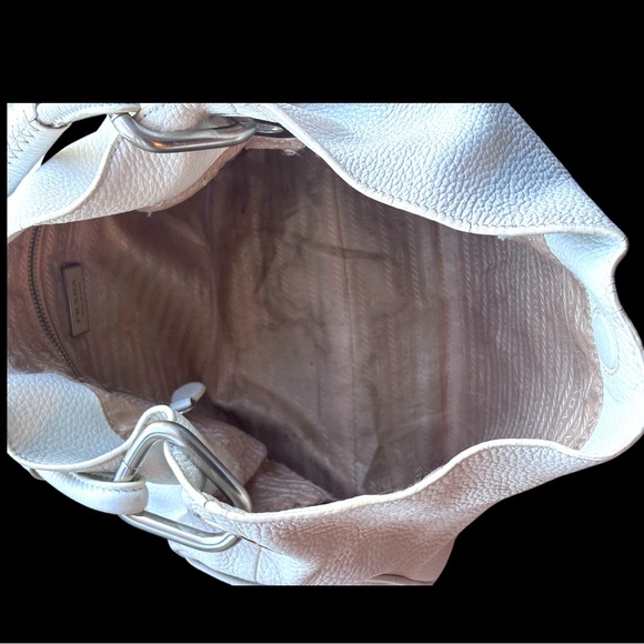 AUTHENTIC PRADA Vitello Daino Hobo BR4240 Eggshell Pebbled Leather Tassel Logo - Picture 7 of 11